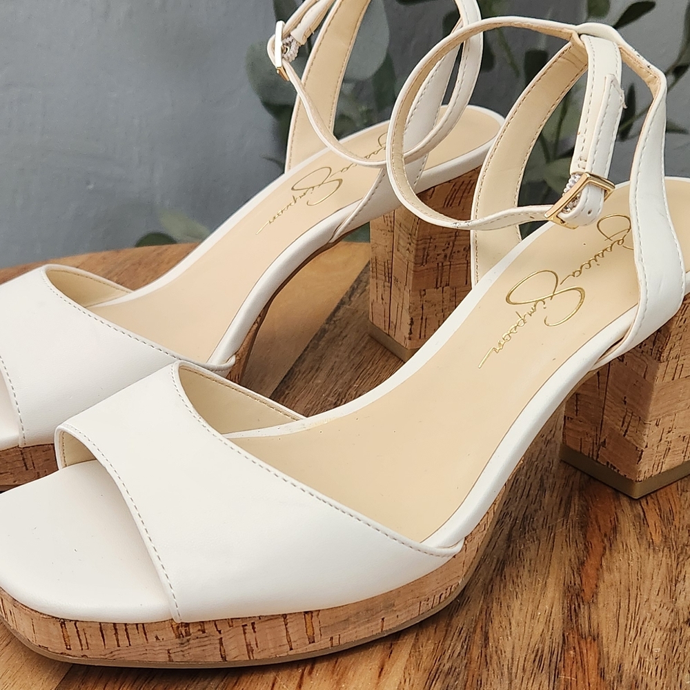 Jessica Simpson White Platform Sandals with Cork Heel
